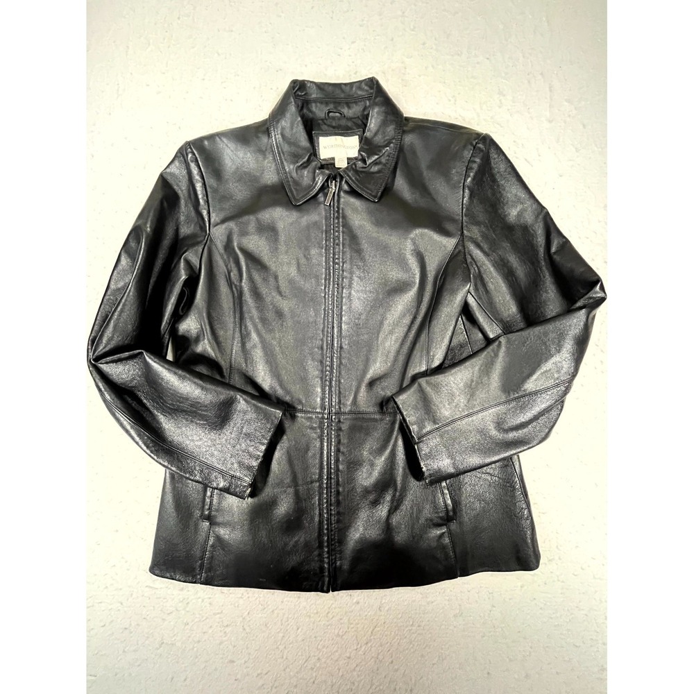 Worthington Y2k Leather Jacket Womens Large Black Water Resistance Motorcycle
